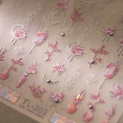 5D Relief Nail Art Stickers Floral Flower New Chinese Style Laser Aurora Artificial Pearl Self Adhesive Manicure Decals