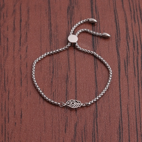 Pulsera De Acero Inoxidable Cadena Box Ajustable Colgante Pluma Hueca Joyería Minimalista Para Hombres Mujeres