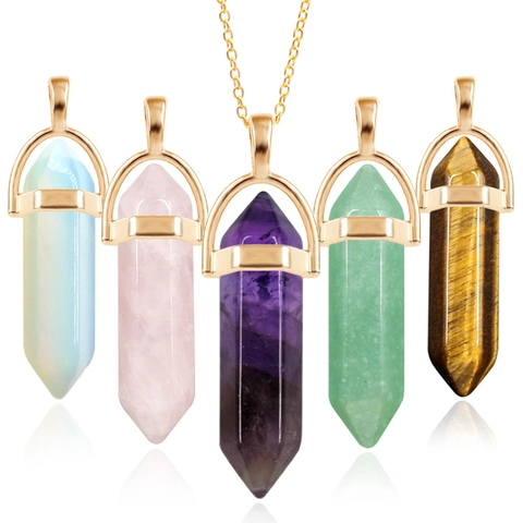 Collana Con Pendente A Colonna Esagonale In Pietra Preziosa Di Cristallo Naturale Cappuccio Dorato Gioielli Geometrici Di Moda Donna