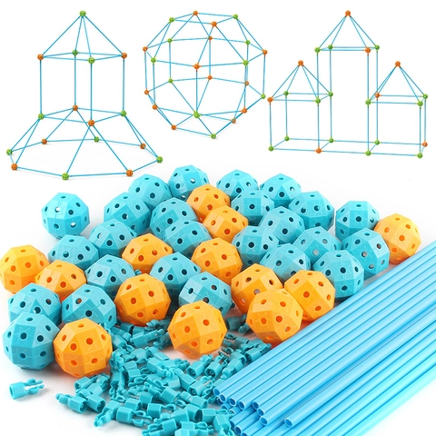 Kit Costruzione Fort DIY Bambini Plastica STEM Tenda Castello Casa Giochi Educativo Palle Aste Connettore