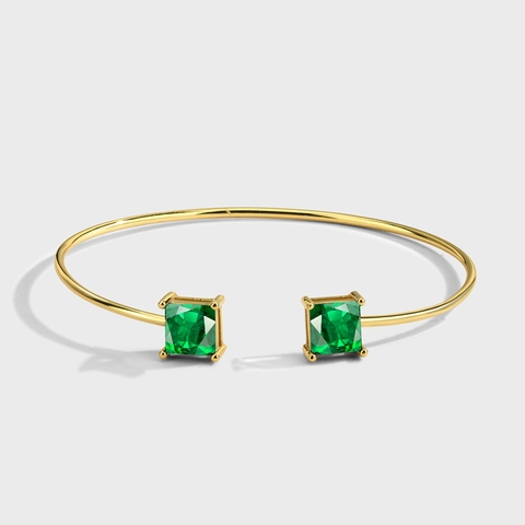 Bracelet Jonc Ouvert Réglable En Cuivre Plaque Or 18K Avec Incrustation De Strass Géométrique Carré En Verre Pour Femmes Bijoux