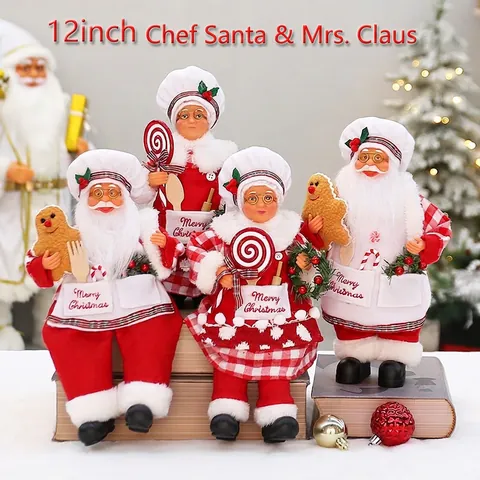 Christmas Santa Claus Mrs Claus Chef Doll Ornaments Fabric Plastic For Desktop Restaurant Holiday Decoration