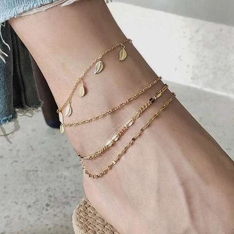 Leaf Anklet 925 Sterling Silver Minimalist Korean Style Summer Foot Jewelry For Women Elegant