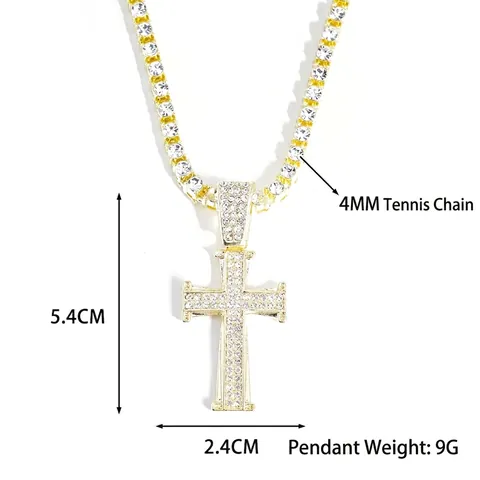 Hip Hop Cross Pendant Necklace Zinc Alloy Rhinestone Zircon Iced Out Luxury Bling Religious Jewelry Unisex
