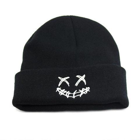 Gebreide Beanie Muts Zachte Wol Winter Warm Streetwear Geborduurd Smiley Gezicht X Ogen Hip Hop Harajuku Pet Unisex
