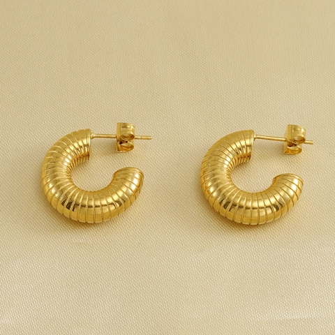 Orecchini A Cerchio In Acciaio Inossidabile Vintage Placcati Oro 18K Struttura A Spirale Forma C Gioielli
