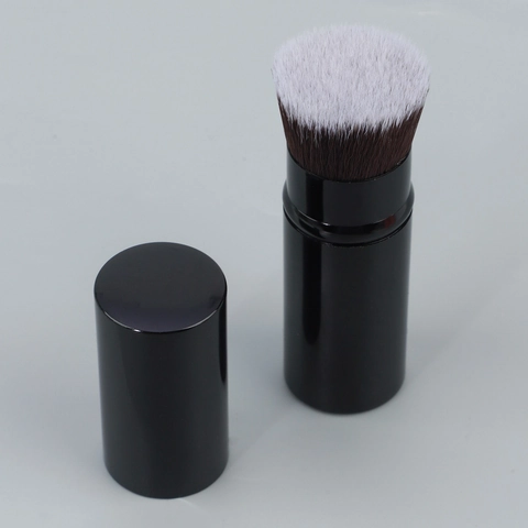 Retractable Foundation Brush Portable Travel Makeup Tool With Lid Aluminum Tube Fiber Bristles Black
