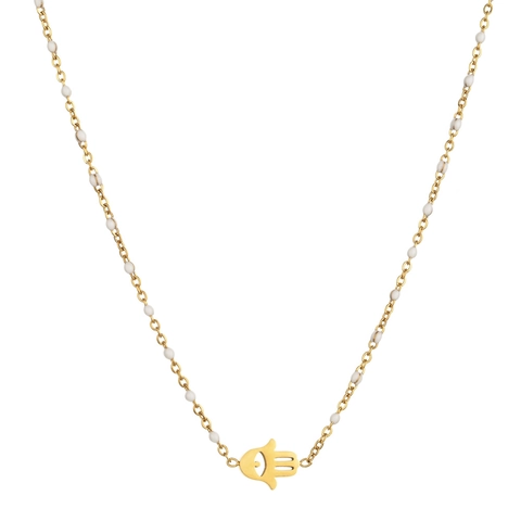 Edelstahl Böser Blick Hamsa Hand Anhänger Halskette Für Damen Vergoldet Perlen Emaille Minimalistischer Glücksschmuck