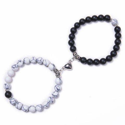 Natuursteen Kraal Koppels Armbanden Hart Magnetische Aantrekkingskracht Wit Turkoois Lavasteen Passende Sieraden Cadeau