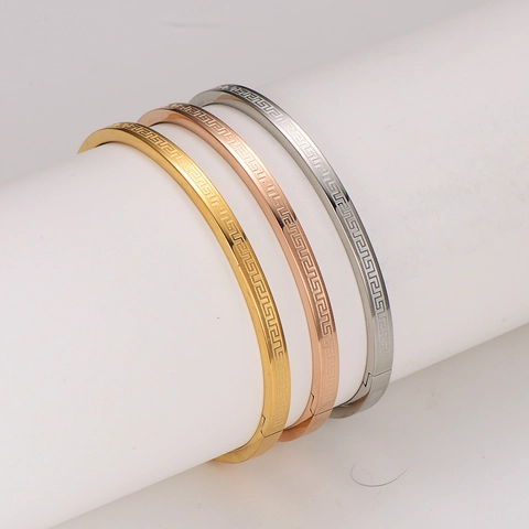 Bracciale Rigido Motivo Chiave Greca Acciaio Inossidabile Texture Labirinto Moda Per Donna Uomo Multicolor