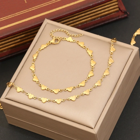 Edelstahl Halskette Und Armband Für Damen Vergoldet Herz Figaro Schweinenase Kette Schlüsselbein Schmuck Zubehör Mode Persönlichkeit