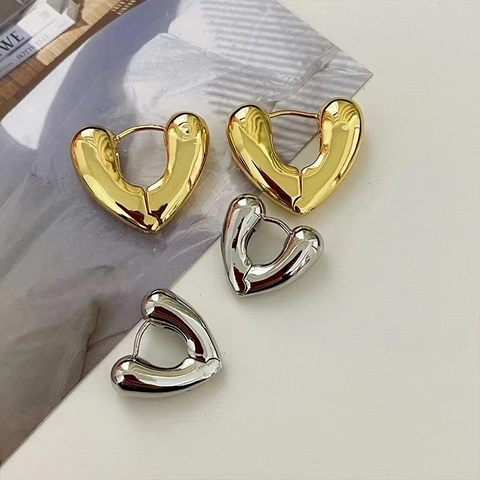 Puffy Heart Hoop Earrings 18K Gold Plated Brass High Polish Minimalist Women Huggies With Copper Earring Post