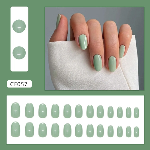 Oval Glossy Press On Nails Mint Green Sage Green Artificial Fingernails Manicure Tips ABS
