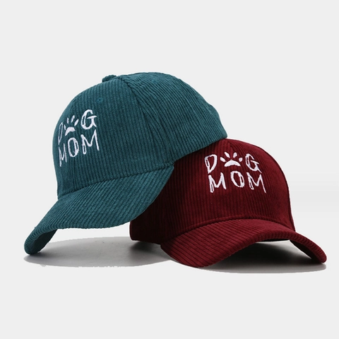 Dog Mom Embroidery Baseball Cap Corduroy Cotton Vintage Casual Sun Protection Adjustable Hat For Women Men