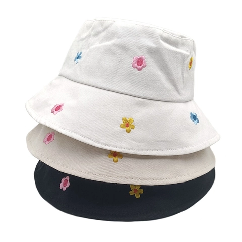 Chapeau Bob Femme Brodé Coton Protection Solaire Pliable Extérieur Été Style Rétro