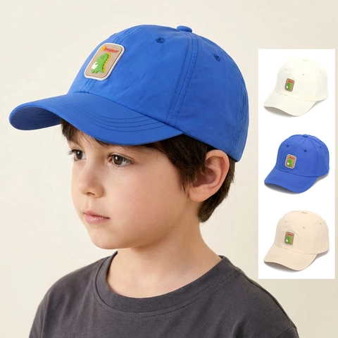 Kids Baseball Cap Polyester Cartoon Dinosaur Patch Sun Protection Adjustable Outdoor Hat For Boys And Girls