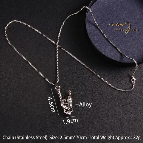 Punk Rock Teschio Gesto della Mano Pendente Collana per Uomo Donna Catena in Acciaio Inossidabile Argento Antico Segno I Love You Gioielli Gotici
