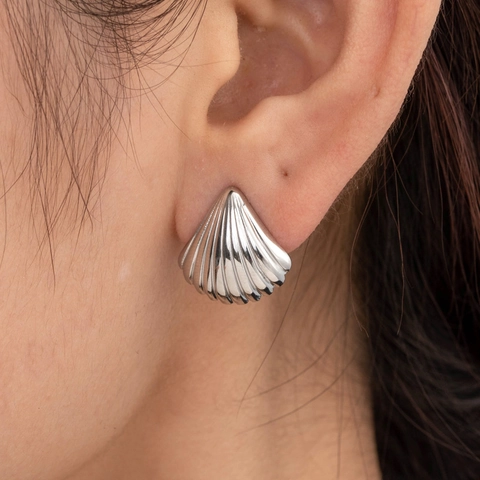 Titanstahl Herz Blume Muschelmuster Ohrstecker Silber Chic Mode Edelstahl Ohrringe Für Damen Schmuck