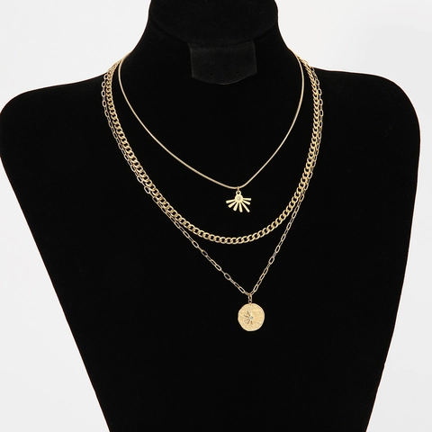 Collier Multirang En Acier Inoxydable Pour Femme Plaqué Or Pendentifs Soleil Étoile Pièce Zircon Bijoux Style Boho