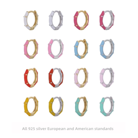 925 Sterling Silber Emaille Creolen Bunte Geometrische Huggie Ohrringe Mode Minimalistischer Schmuck Für Damen