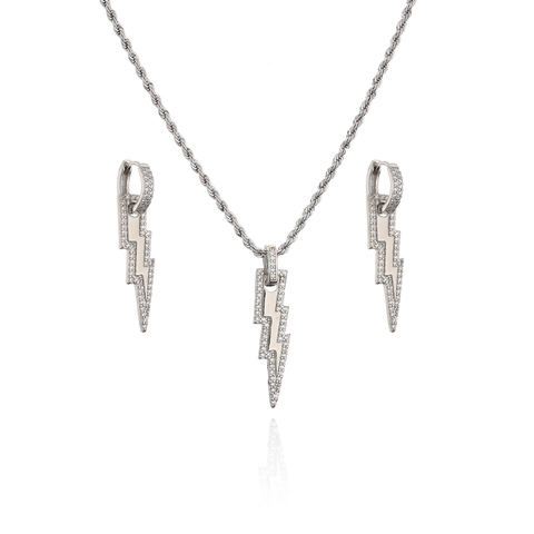 Bliksem Hanger Ketting En Oorbellen Set Roestvrij Staal Twist Ketting Micro Pave Zirconia Sieraden Voor Dames