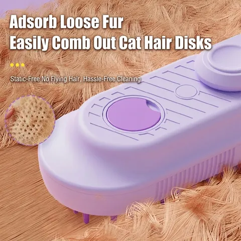 Multifunctional Pet Spray Massage Brush Steam Deshedding Grooming Tool With Silicone Teeth Foldable Handle For Cats Dogs