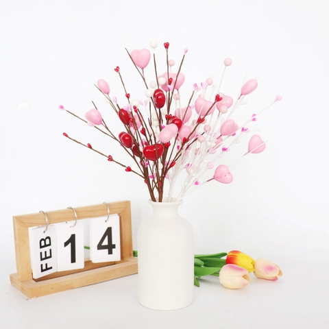 Künstliche Valentinstag Herz Beeren Sprays Rosa Rote Herz Zweige Schaumstoffbeeren Für Hochzeit Haus Dekoration Florales Arrangement