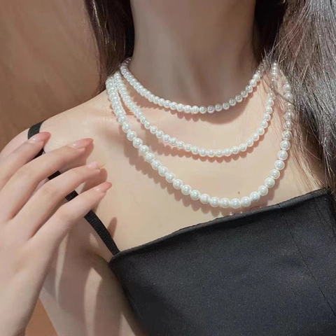 Elegante Collana Di Künstliche Perle Sintetiche Barocche Per Donna Lunga Catena Maglione Multistrato Gioielli In Lega Versatile
