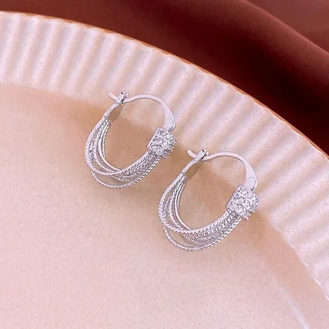 Mehrlagige Twist Rope Creolen Kupfer Zirkonia Geometrischer Luxus Minimalistischer Schmuck Für Damen