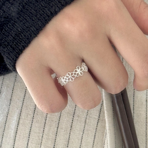 Hollow Flower Ring 925 Sterling Silver Simple Floral Adjustable Open Ring For Women Korean Style Chic Accessory