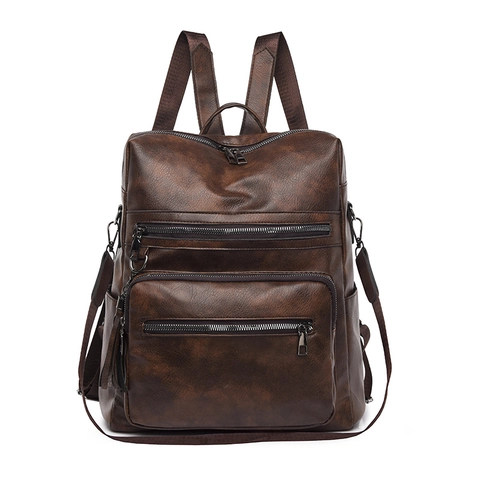 Mochila De Mujer De Cuero PU Suave Moda Vintage Multi Bolsillos Gran Capacidad Impermeable Viaje Escuela Con Borla