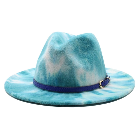 Tie-Dye Fedora Hoed Katoen Polyester Brede Rand Jazz Pet Met Decoratieve Riem Retro Outdoor Reizen Voor Heren Dames