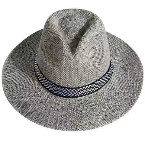Vintage Men Straw Fedora Hat Sun Protection Large Brim Breathable Panama Beach Fishing Outdoor Summer Sun Cap For Middle Aged