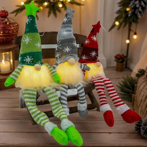LED Weihnachtswichtel Dekoration Leuchtende Rudolph Plüschpuppe Schneeflocke Strickmütze Lange Beine Weihnachtsschmuck Party Geschenk