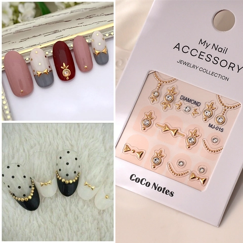 5D Embossed Nail Art Stickers 3D Gold Silver Stamping Rhinestone Metal Bow Adhesive Waterproof DIY Manicure Jewelry