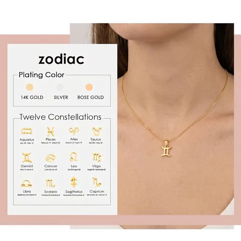 Collar de Pendiente de Signo del Zodiaco de Acero Inoxidable Minimalista para Mujeres 12 Constelaciones Cadena de Bolas Joyería de Moda Regalo Oro Plata