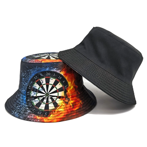 Chapeau Bob Réversible Polyester Imprimé Cible Fléchettes Design Glace Feu Protection Solaire Respirant Pliable Unisexe