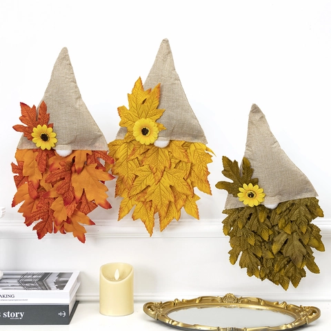 Fall Gnome Hanging Decoration Burlap Hat Sunflower Maple Leaf Harvest Festival Thanksgiving Wall Door Decor
