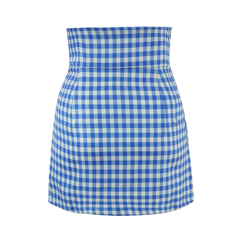 High Waist Gingham Karierter Minirock Asymmetrischer Unregelmäßiger Saum A-Linie Polyester Streetwear Retro Rock Für Damen