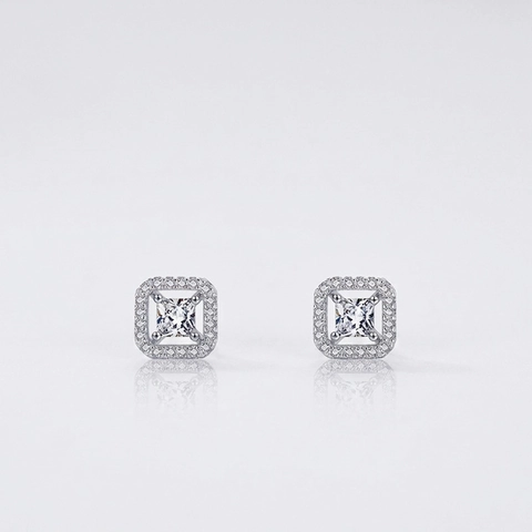 Orecchini A Lobo Halo Con Zirconi Quadrati E Perno In Argento Sterling 925 Gioielli Geometrici Eleganti Da Donna