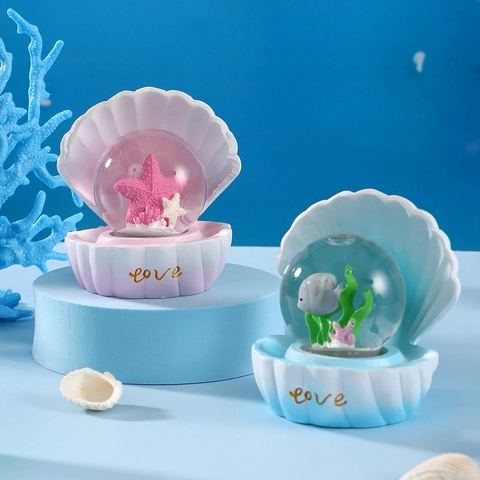Ornement Boule De Cristal Série Océan Lumineux LED Résine Verre Coquillage Sirène Dauphin Décoration Bureau Cadeau Enfant
