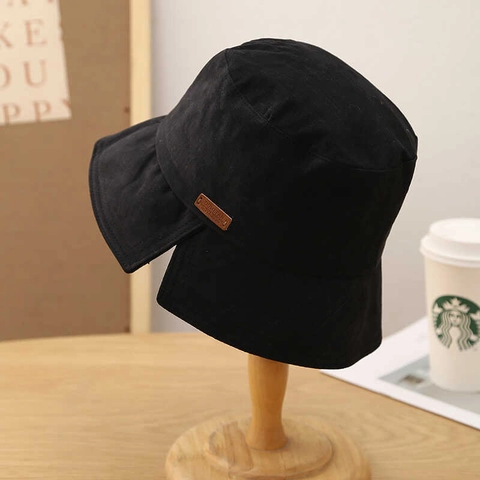 Women Cotton Linen Bucket Hat Sun Protection Wide Brim Split Back UV Protection Casual Sunshade Cap