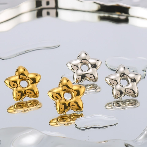 Hohlstern Ohrringe Edelstahl Puffy Fünfzackiger Stern Stecker Ins Stil Gold Silber Plattiert Modeschmuck Für Damen
