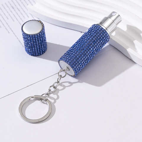 Rhinestone Portable Refillable Perfume Atomizer Bottle With Keychain Metal Glitter Mini Spray Container For Travel Women Gift