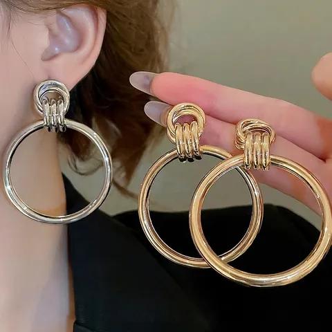Geometrische Grote Ronde Druppel Oorbellen Met 925 Sterling Zilveren Oorsteker Minimalistisch Glanzend Metalen Sieraden