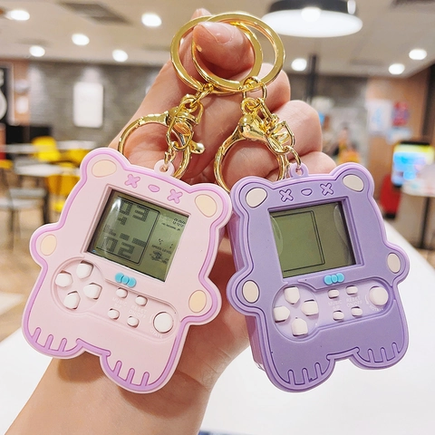 Mini Console di Gioco a Orso Portachiavi Classico Gioco Elettronico Mattoncini Pendente per Bambini Plastica Ciondolo Borsa