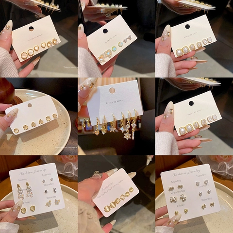 Exquisites Schleifen-Ohrring-Set Mit 925er Silberstiften Kupfer Strass Künstliche Perlen Koreanischer Schmuck Für Damen