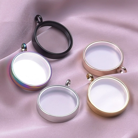 Stainless Steel Glass Round Floating Locket Pendant Necklace Openable Threaded Memory Jewelry Gift For Women Men