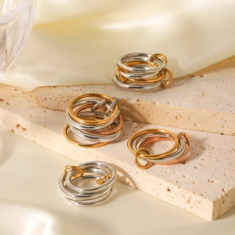 Ineinandergreifende Rollringe Edelstahl Poliert Mehrkreisig Lagig Minimalistisch Stapelbar Fingerschmuck Damen