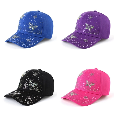 Casquette De Baseball Femme Avec Strass Motif Papillon Brillant Protection Solaire Coton Chapeau Réglable